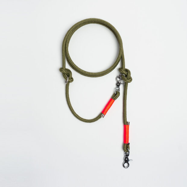 Führleine verstellbar Olive orange silber, Hundeleine aus Tau, Hundezubehör individuell nach Maß handgemacht in Österreich