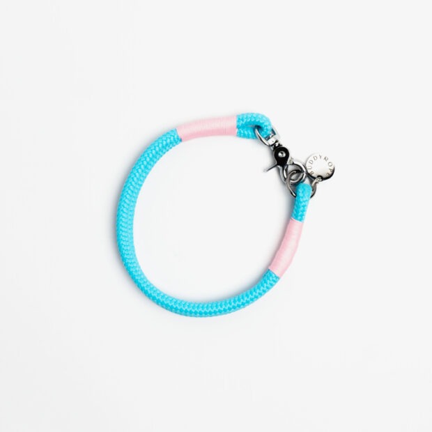 Halsband fix Turquoise Rose Silber, Hundehalsband aus Tau, Hundezubehör individuell nach Maß handgemacht in Österreich