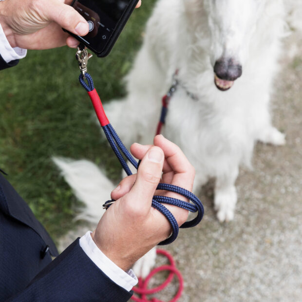 Handykette, Schlüsselanhänger Blau Rot Silber, Set aus Tau, Hundezubehör im Partnerlook individuell nach Maß handgemacht in Österreich