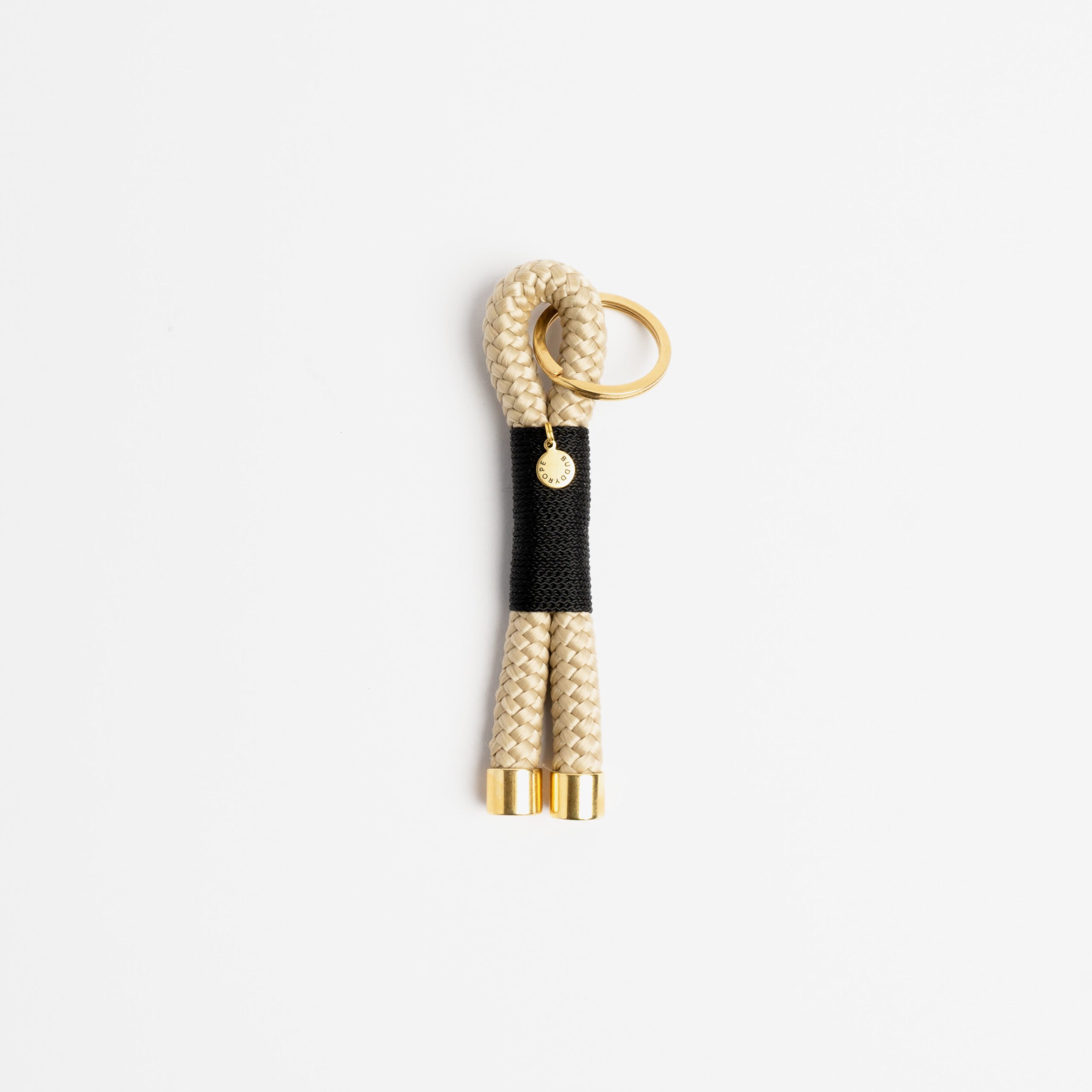 M-CTL-SAH-MID-IVO-MES-buddyrope-crossthelein-schlüsselanhänger-midnight-ivory-messing-handgemachte-handykette-aus-tau-individuell-aus-oesterreich Schlüsselanhänger Beige Schwarz Messing, Schlüsselanhänger aus Tau, Hundezubehör individuell nach Maß handgemacht in Österreich