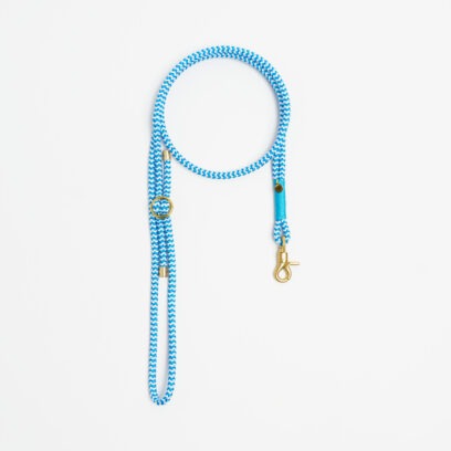 Handykette Blau Weiß gestreift Türkis Messing, Handykette aus Tau, Hundezubehör individuell nach Maß handgemacht in Österreich